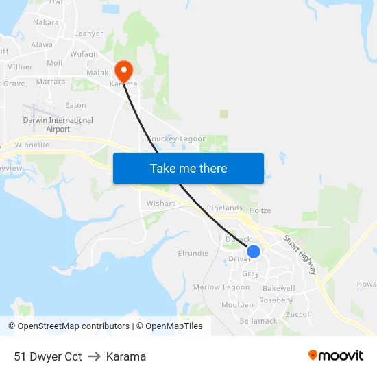51 Dwyer Cct to Karama map