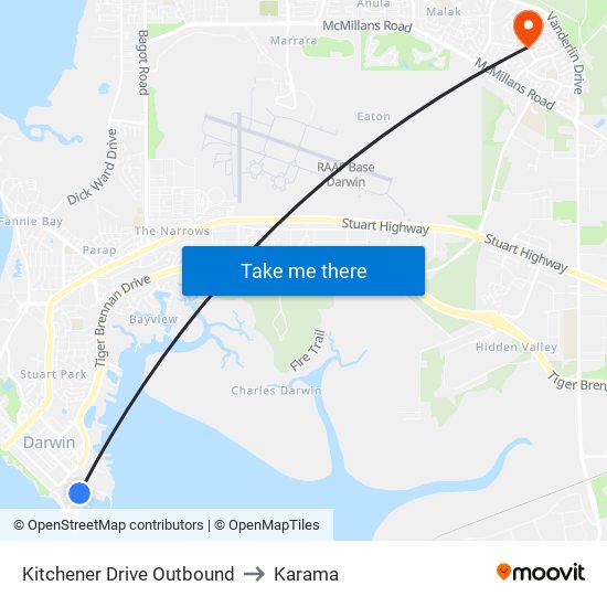 Kitchener Drive Outbound to Karama map