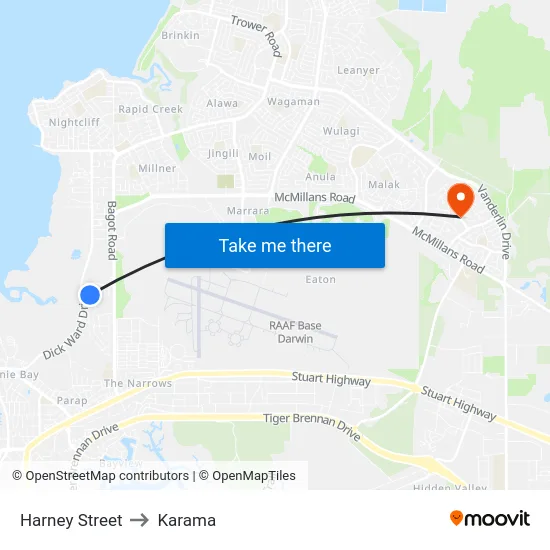 Harney Street to Karama map