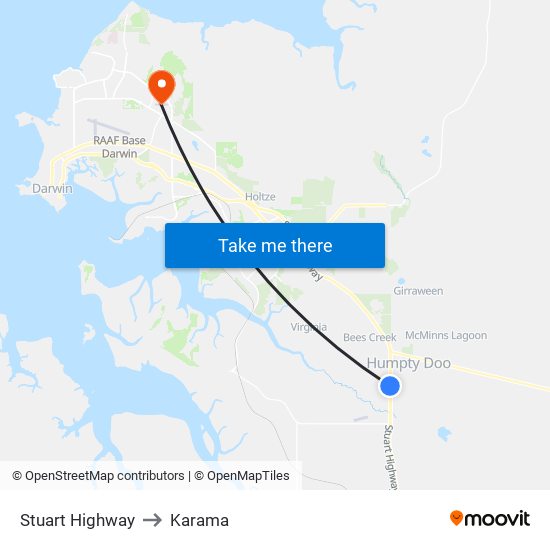 Stuart Highway to Karama map