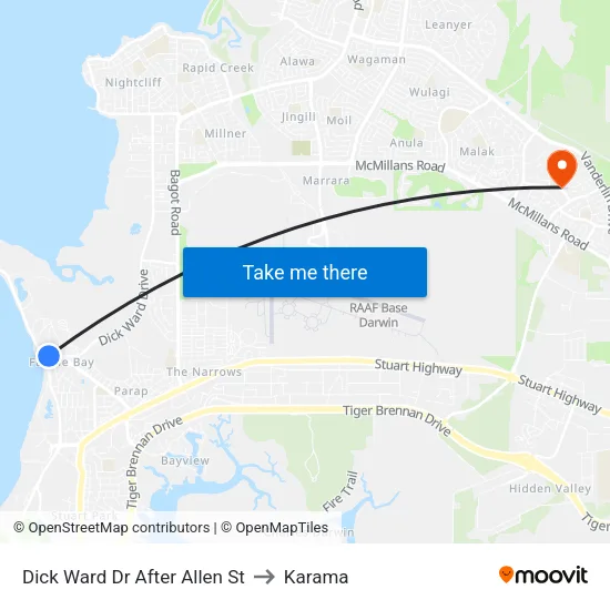 Dick Ward Dr After Allen St to Karama map