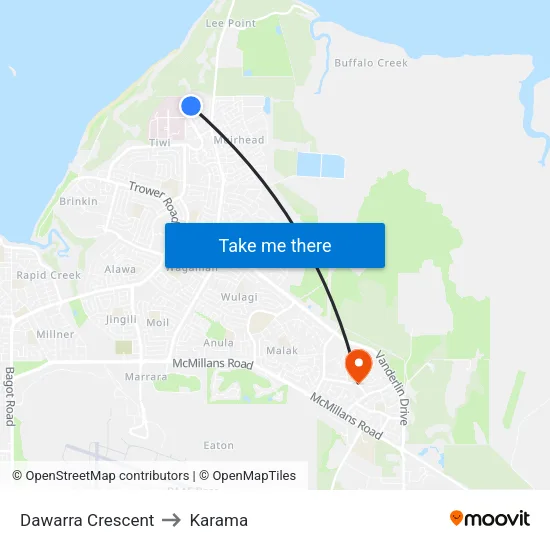 Dawarra Crescent to Karama map
