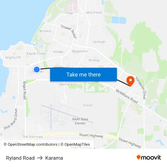 Ryland Road to Karama map