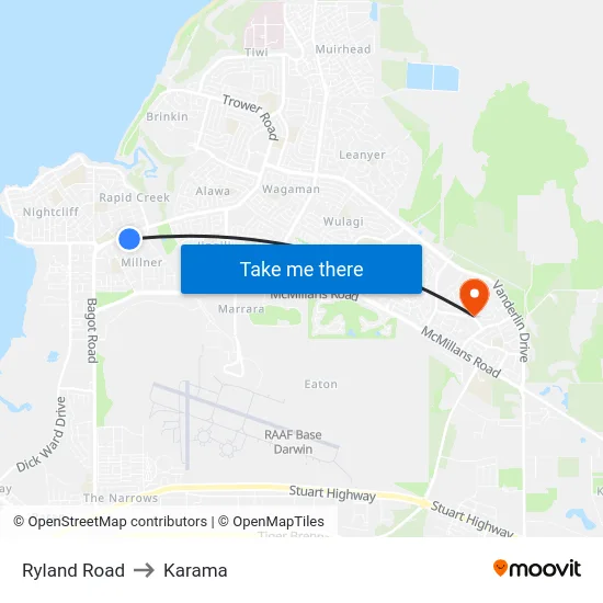 Ryland Road to Karama map