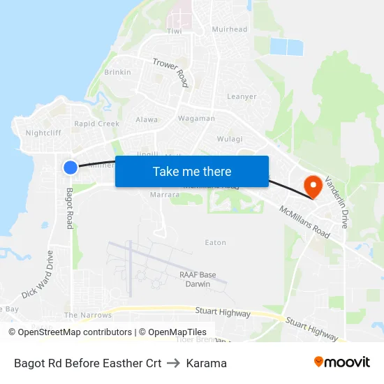 Bagot Rd Before Easther Crt to Karama map