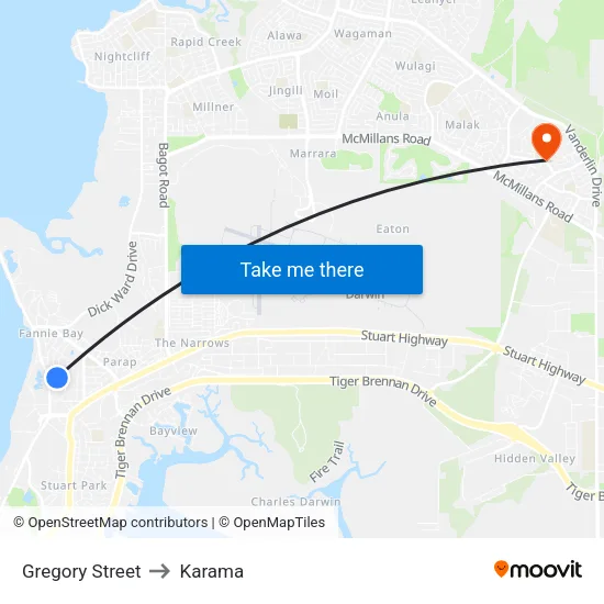Gregory St Before Mckinlay St to Karama map