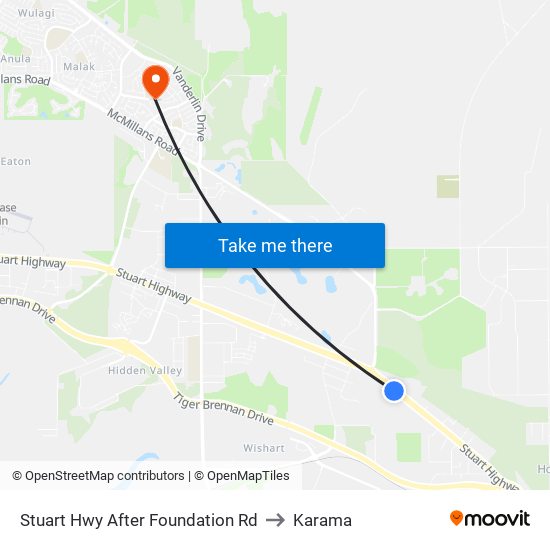 Stuart Hwy After Foundation Rd to Karama map