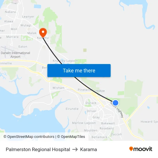 Palmerston Regional Hospital to Karama map