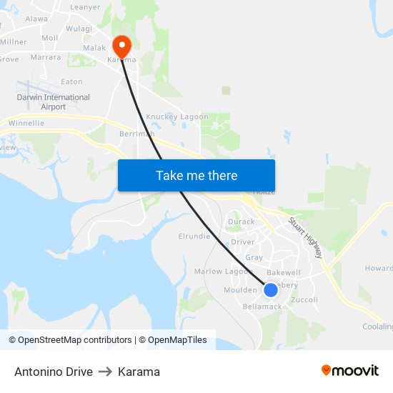 Antonino Drive to Karama map