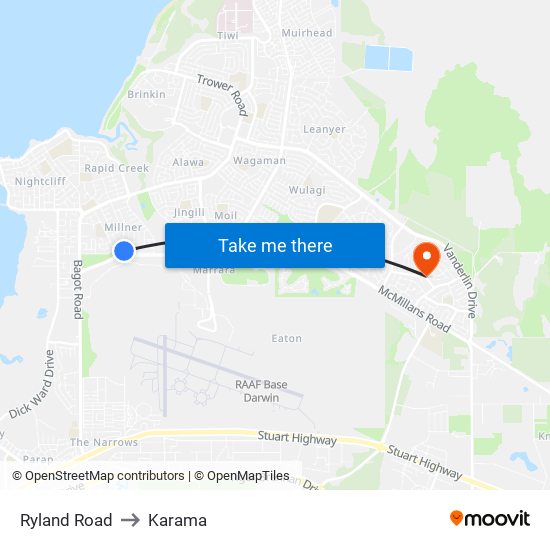 Ryland Road to Karama map