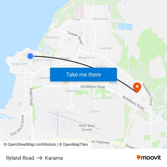 Ryland Road to Karama map