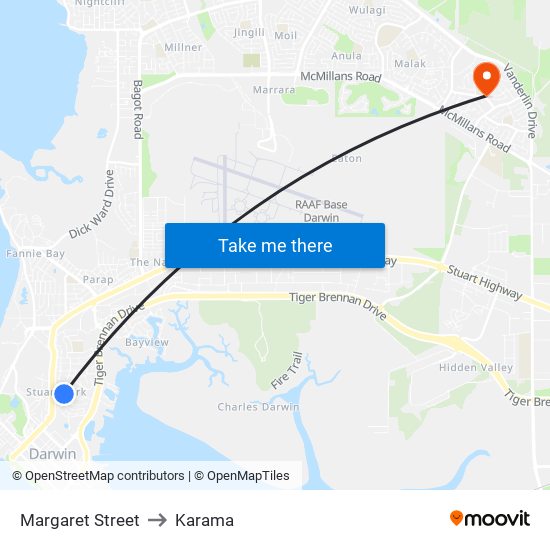 Margaret Street to Karama map