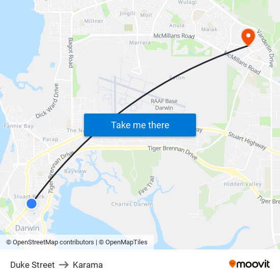 Duke Street to Karama map