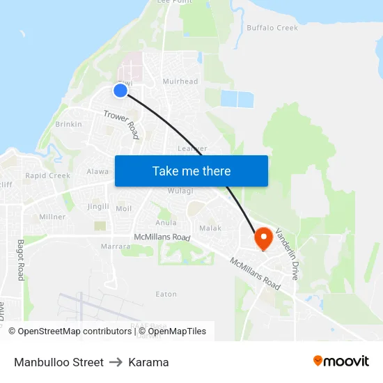 Manbulloo Street to Karama map