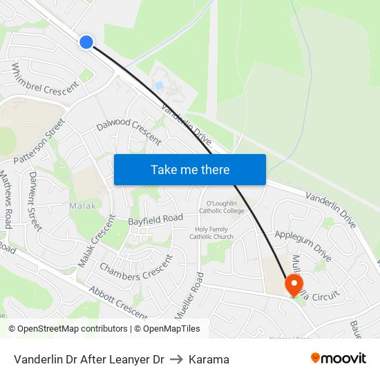 Vanderlin Dr After Leanyer Dr to Karama map