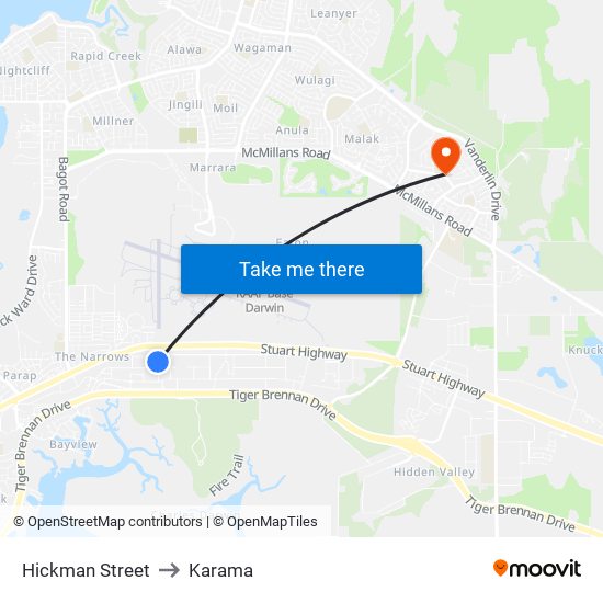 Hickman Street to Karama map