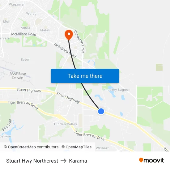 Stuart Hwy Northcrest to Karama map