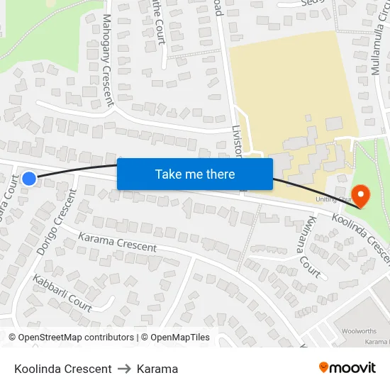 Koolinda Crescent to Karama map
