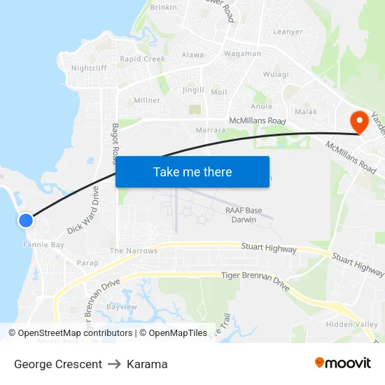 George Crescent to Karama map