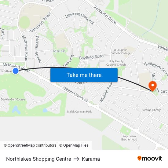 Northlakes Shopping Centre to Karama map