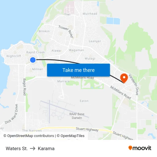 Waters St. to Karama map