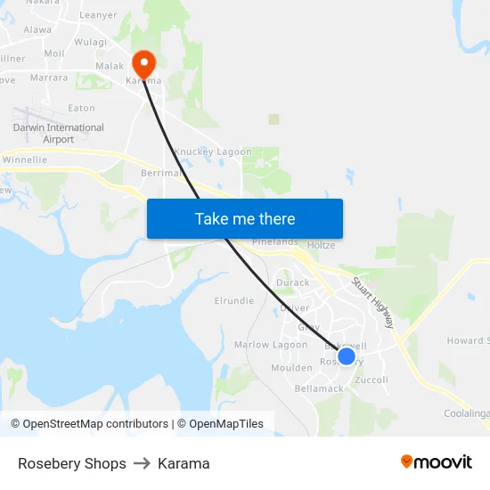 Rosebery Shops to Karama map