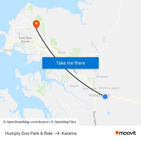 Humpty Doo Park & Ride to Karama map