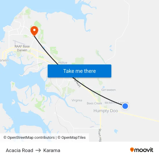 Acacia Road to Karama map