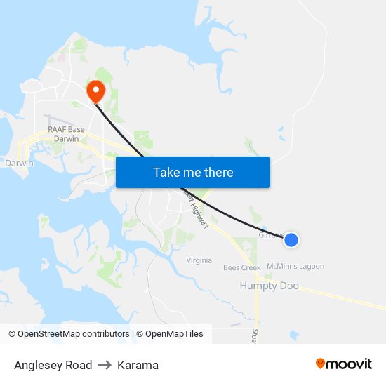 Anglesey Road to Karama map