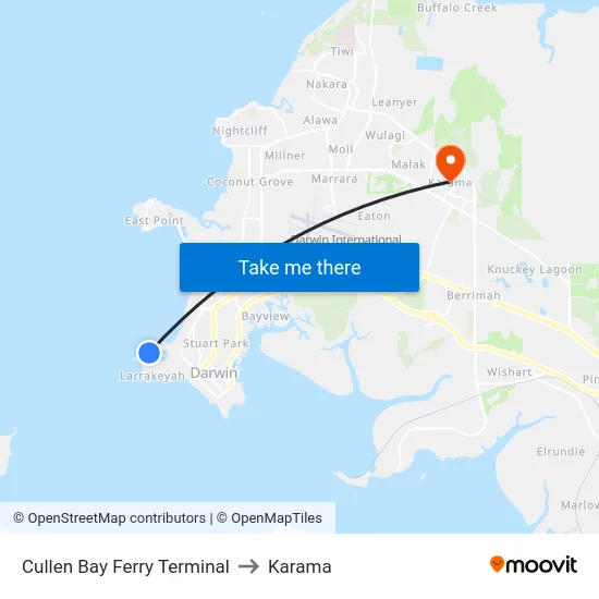 Cullen Bay Ferry Terminal to Karama map