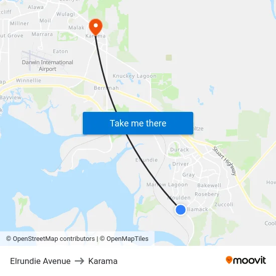Elrundie Avenue to Karama map