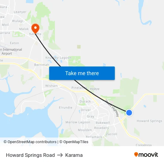 Howard Springs Road to Karama map