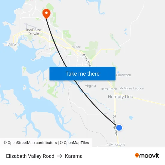 Elizabeth Valley Road to Karama map