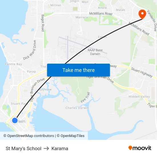 St Mary's School to Karama map