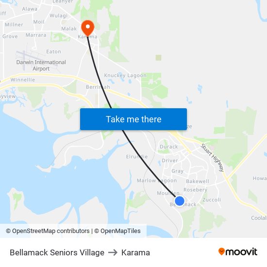 Bellamack Seniors Village to Karama map