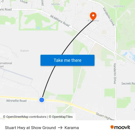 Stuart Hwy at Show Ground to Karama map