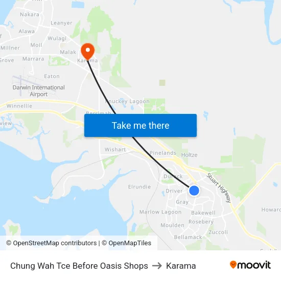 Chung Wah Tce Before Oasis Shops to Karama map