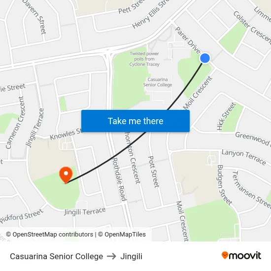 Casuarina Senior College to Jingili map