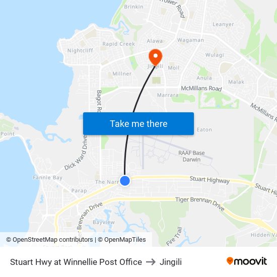 Stuart Hwy at Winnellie Post Office to Jingili map