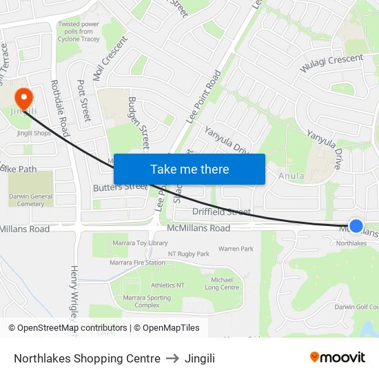 Northlakes Shopping Centre to Jingili map