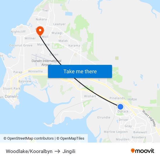 Woodlake/Kooralbyn to Jingili map