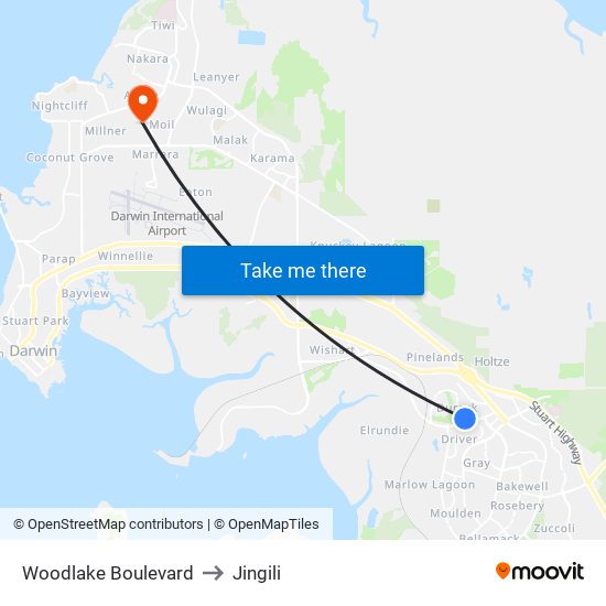 Woodlake Boulevard to Jingili map