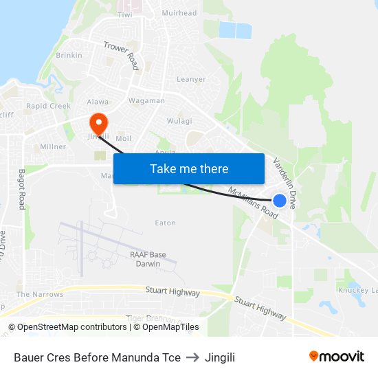 Bauer Cres Before Manunda Tce to Jingili map