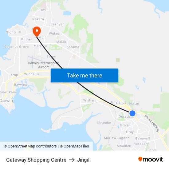 Gateway Shopping Centre to Jingili map
