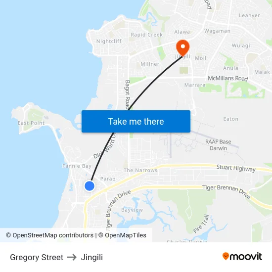 Gregory Street to Jingili map