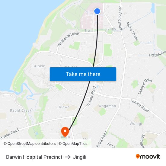 Darwin Hospital Precinct to Jingili map