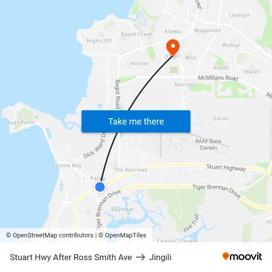 Stuart Hwy After Ross Smith Ave to Jingili map