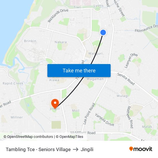 Tambling Tce - Seniors Village to Jingili map