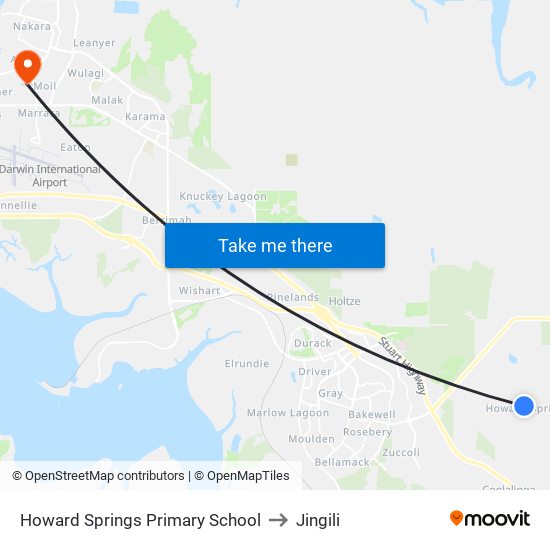 Howard Springs Primary School to Jingili map