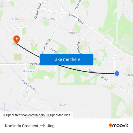 Koolinda Crescent to Jingili map